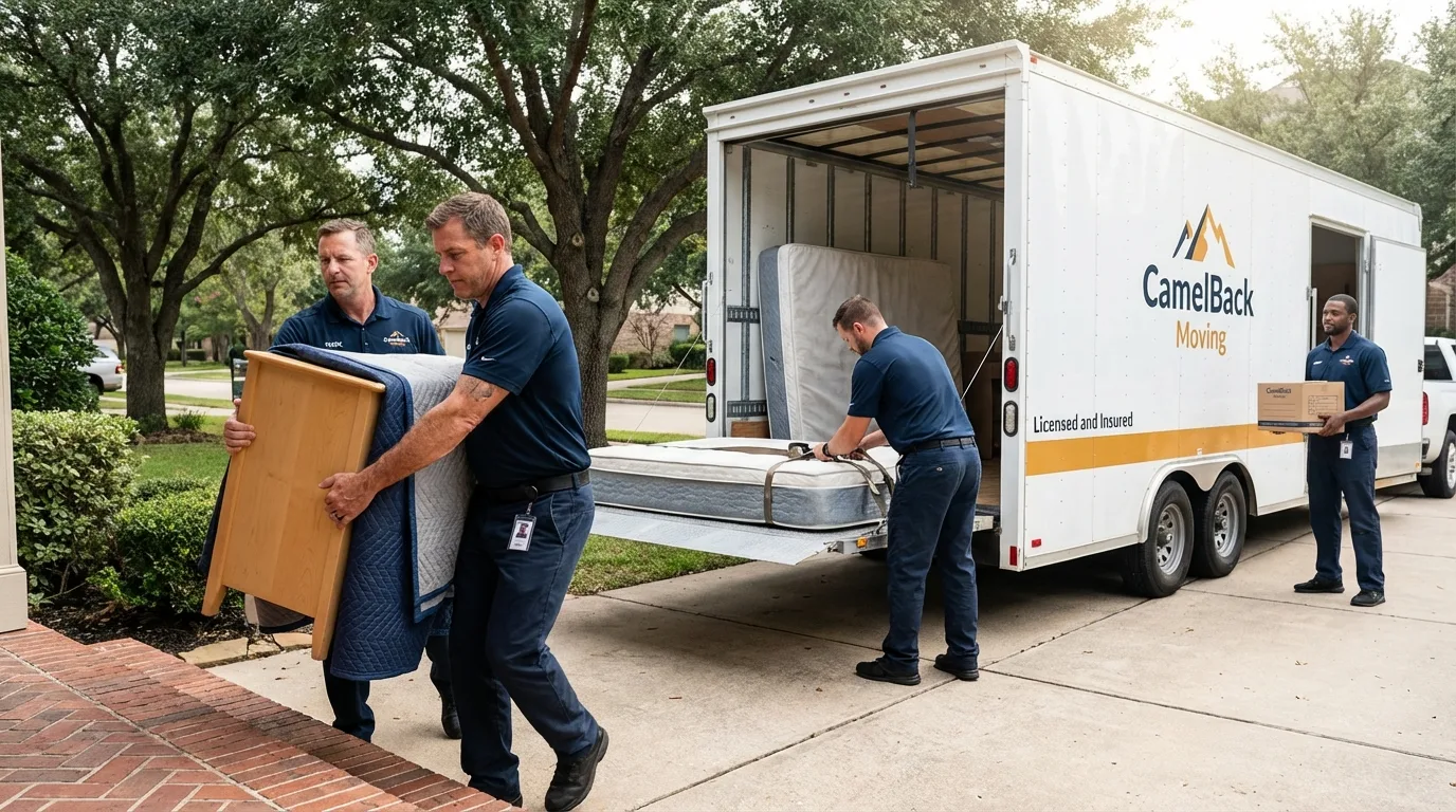 Crew loading residential truck for cross-state move from Plainview, NY