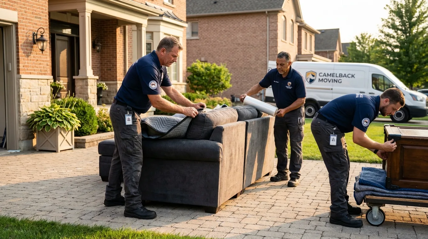 Large estate moving crew wrapping furniture in Plainview, NY