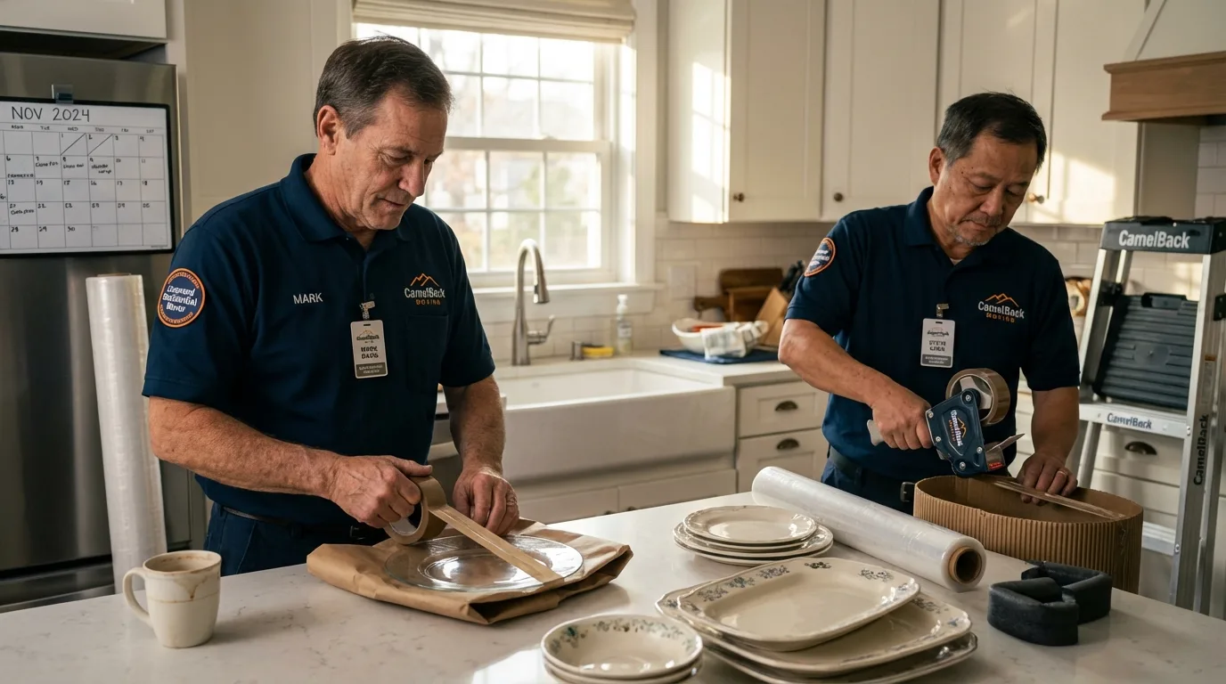 Professional crew packing kitchen dishware in Plainview, NY
